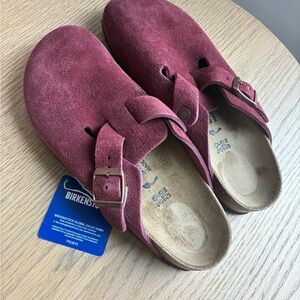 Birkenstock Red Suede Clogs